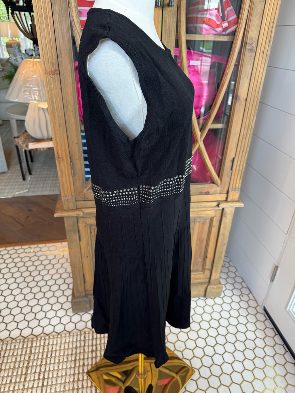 Calvin Klein Black Sleeveless Mini Dress With Studded Waist